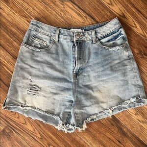 Washed Light Blue Distressed Denim Jean Shorts - Women's